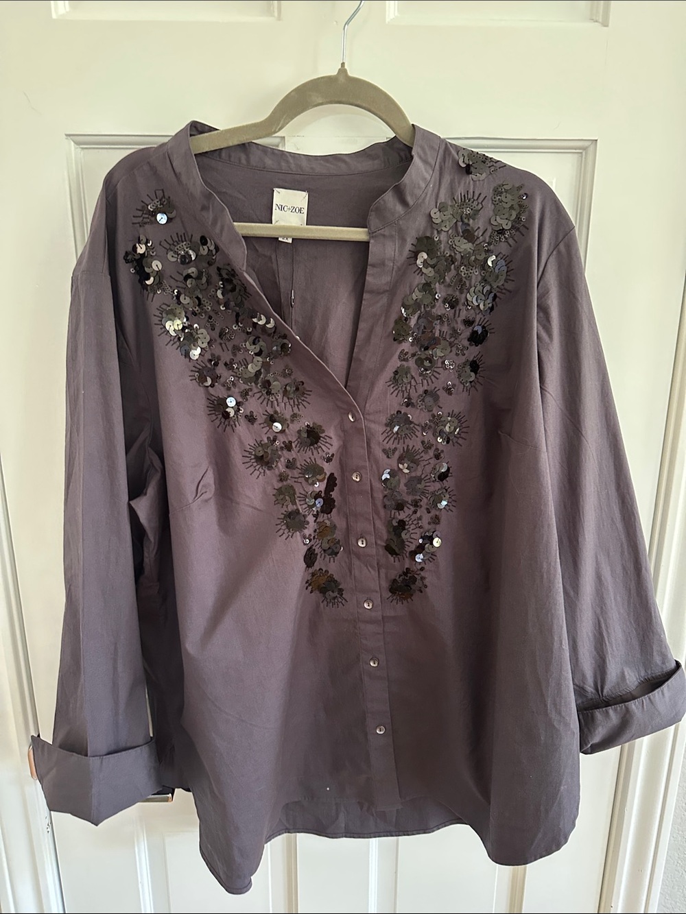 NIC+ZOE Blue-Lavender-Purple Embellished Button-Front Shirt